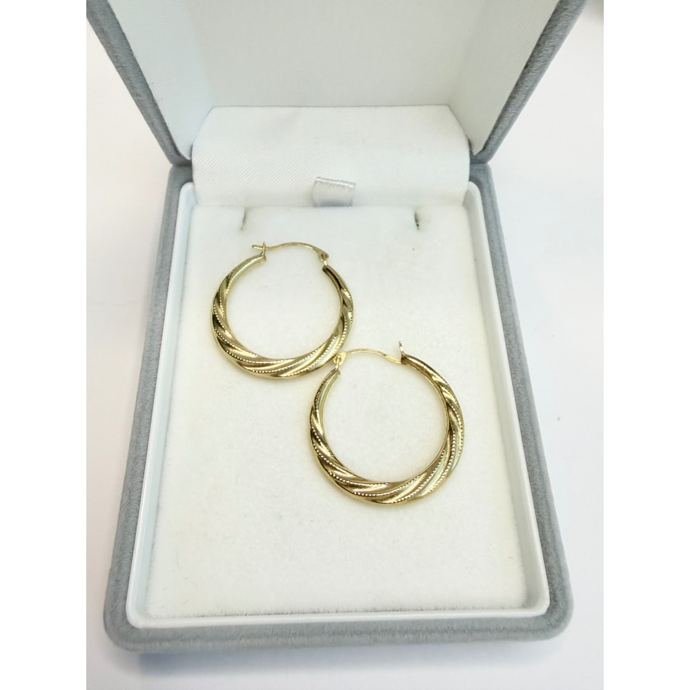 14K Yellow Gold Twisted Hoop Earrings